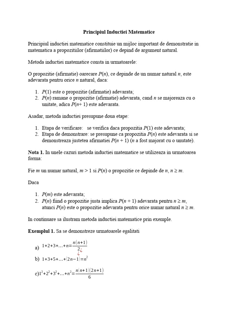 Principiul Inductiei Matematice | PDF