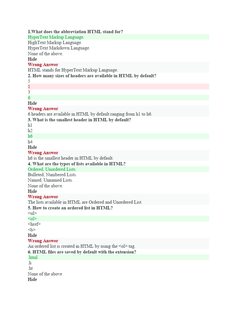 One Mark in Basic HTML (Set 1) | PDF | Html Element | Html