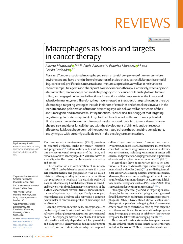 Macrophages As Tools & Targets in Cancer Therapy | PDF | Macrophage ...
