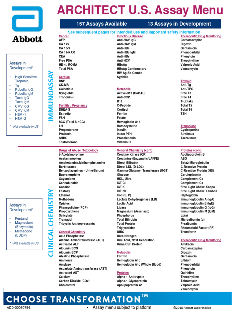 Abbott ARCHITECT Assay Menu Overview | PDF | Hepatitis B | Prostate ...