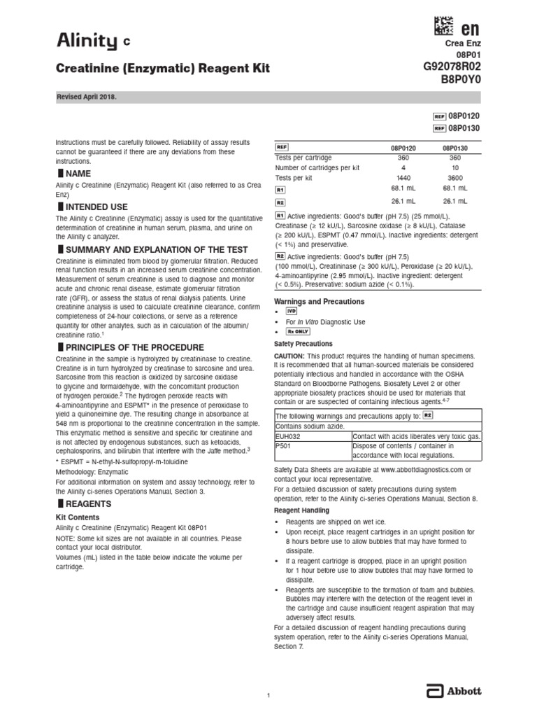 Alinity c Creatinine Enzymatic Assay Guide | PDF | Creatinine ...