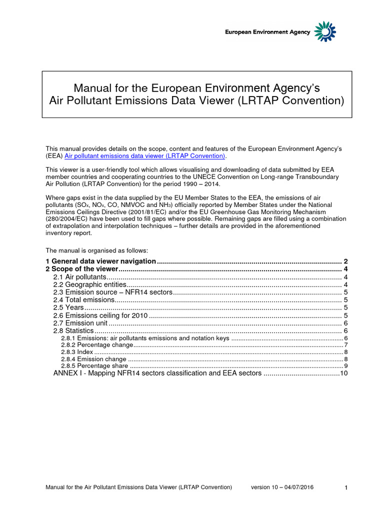Eea air pollutant emissions data viewer manual lrtap convention v10