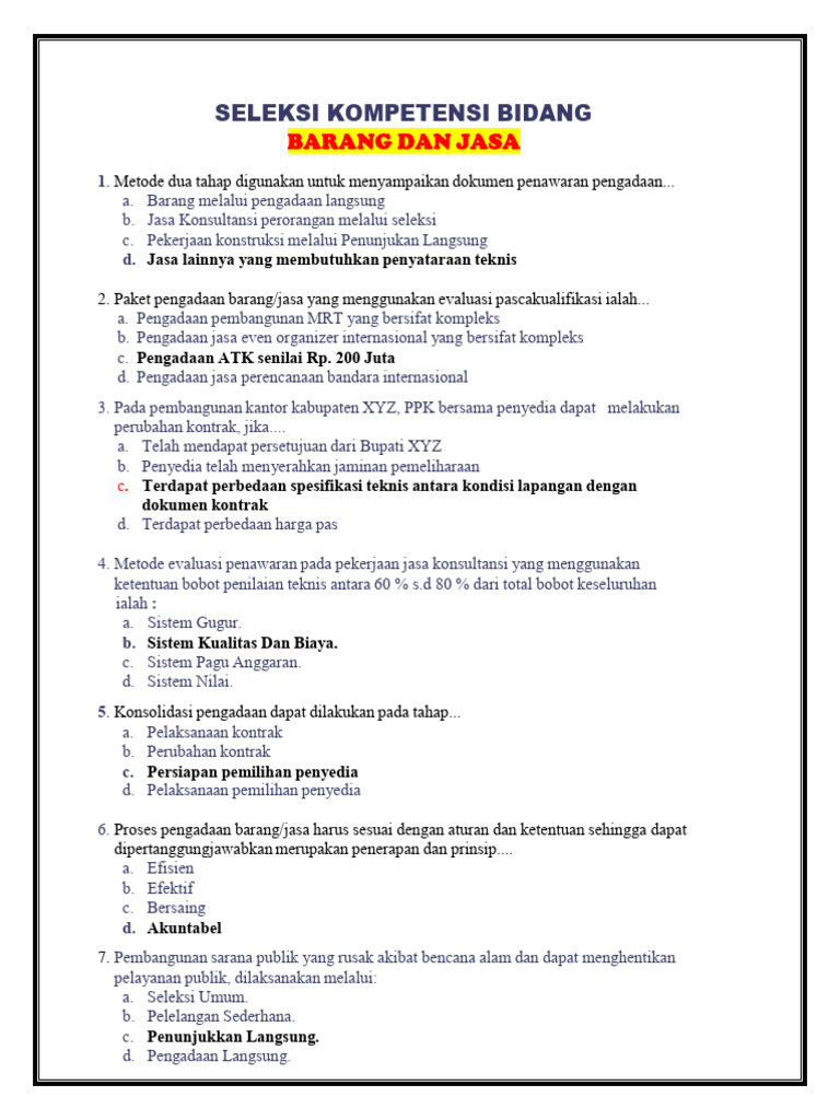 Soal Ujian Pengadaan Barang dan Jasa | PDF