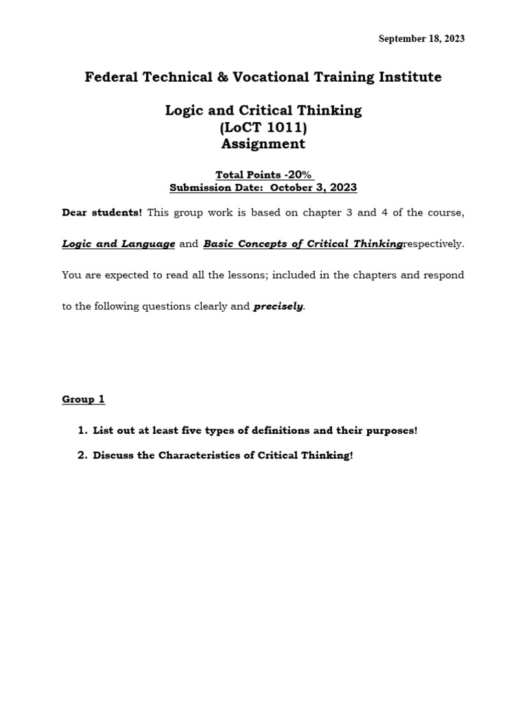 Logic group assignment ftvi pdf definition critical thinking