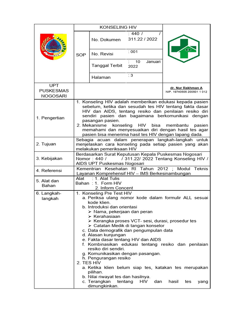 Sop Konseling Hiv-1 | PDF
