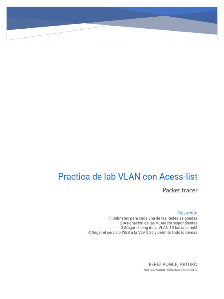 Configuración de VLAN y ACL en Packet Tracer | PDF | Red de ...
