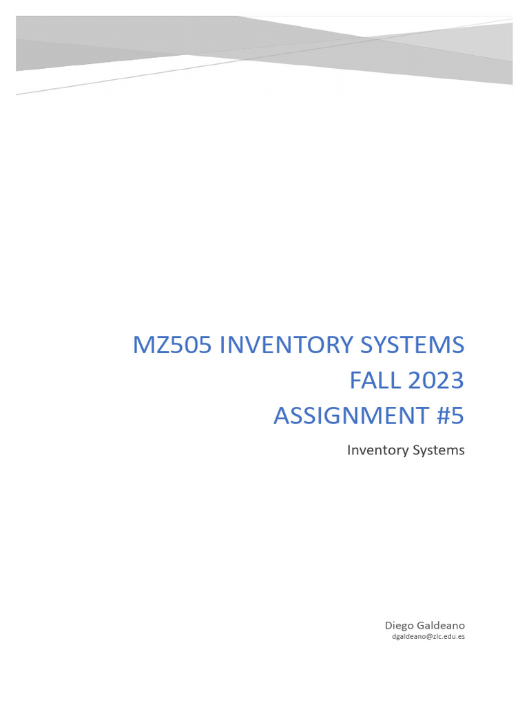 MZ505 Fall 2023 Inventory Analysis | PDF | Risk | Inventory