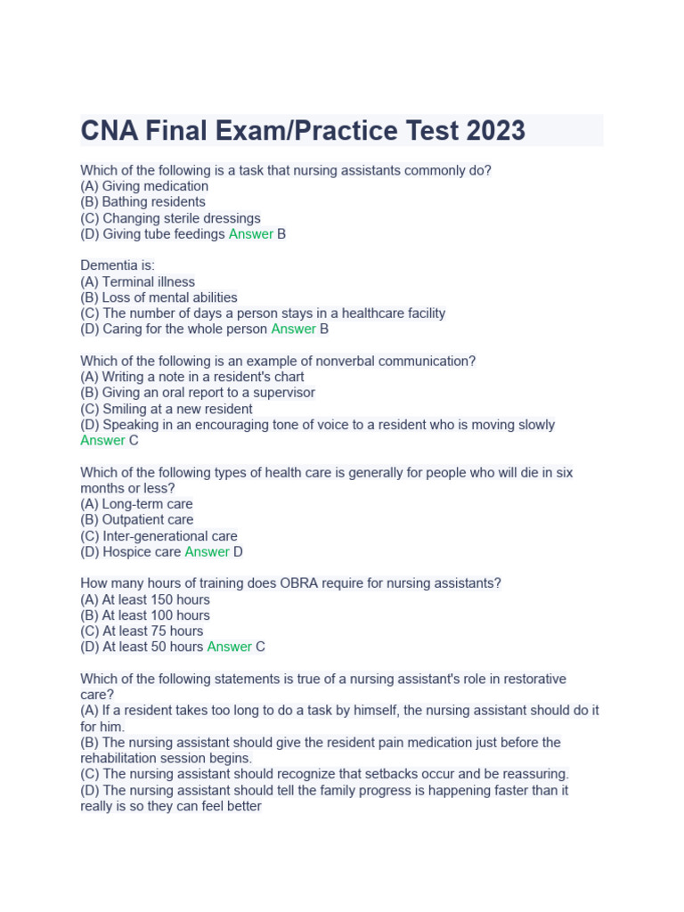 Illinois CNA State Exam Questions 2023 With Complete Solution PDF