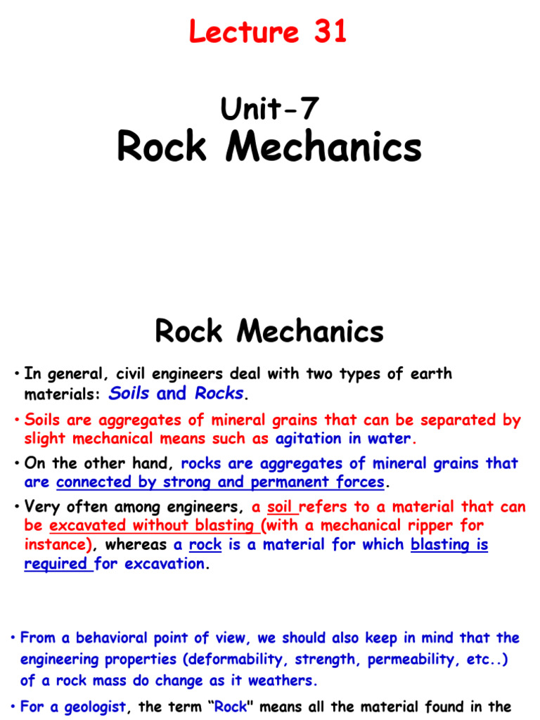 2023 L31 Rock Mechanics | PDF | Rock (Geology) | Strength Of Materials