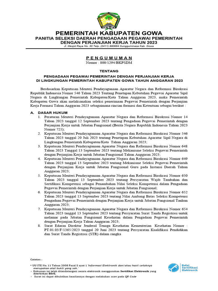 PENGUMUMAN-PENGADAAN-PPPK-2023 - For Merge | PDF