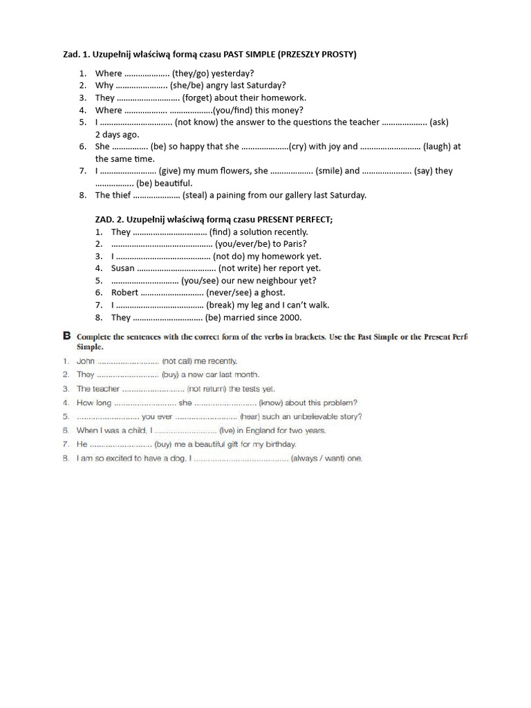Past Simple vs Present Perfect Test | PDF | Art