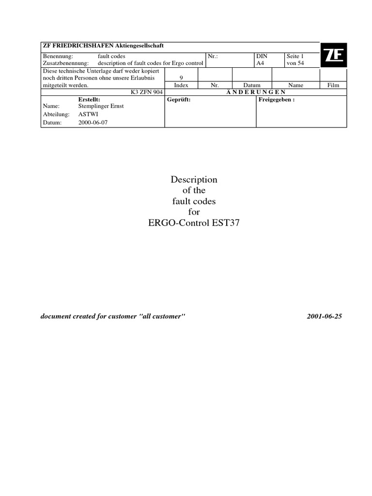 ZF EST 37 Fault Codes | PDF | Electrical Connector | Manufactured Goods