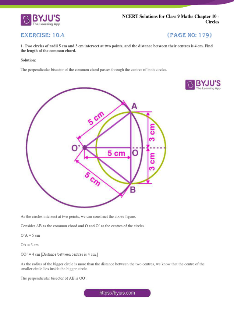 Ncert solutions for class 9 maths chapter 10 circles exercise 10 4