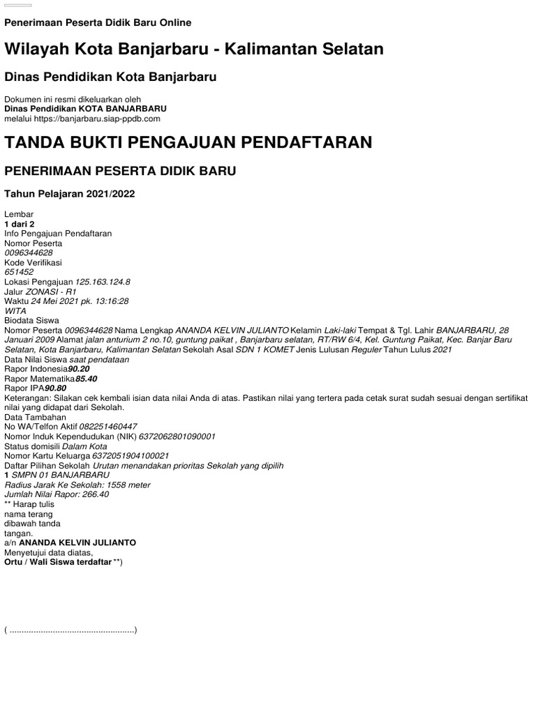 Contoh Pendaftaran Online | PDF
