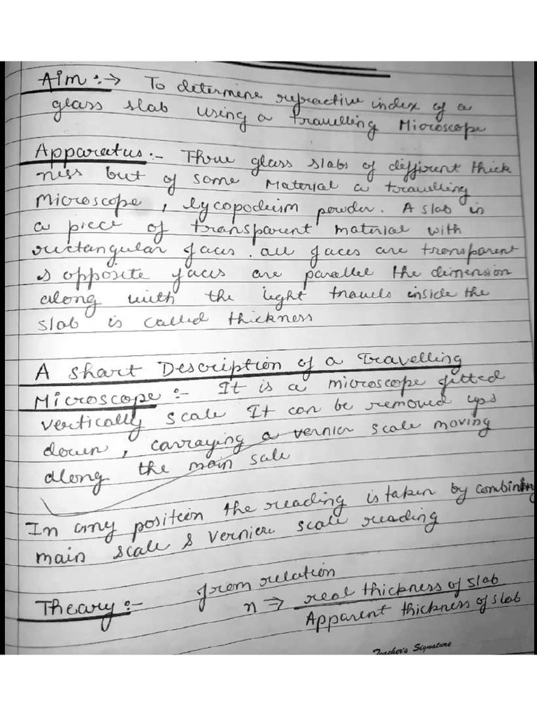 Refractive Index of A Glass Glab Using Travelling Microscope PDF