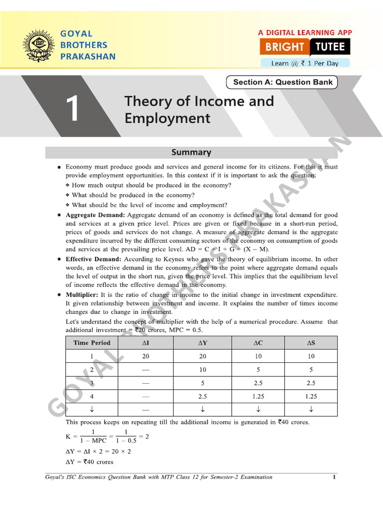 Theory of Income and Employement | PDF
