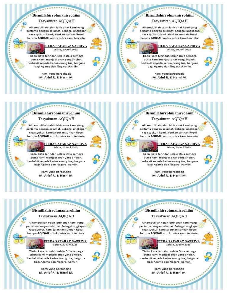 Contoh kartu ucapan aqiqah berwarna versi ms word pdf