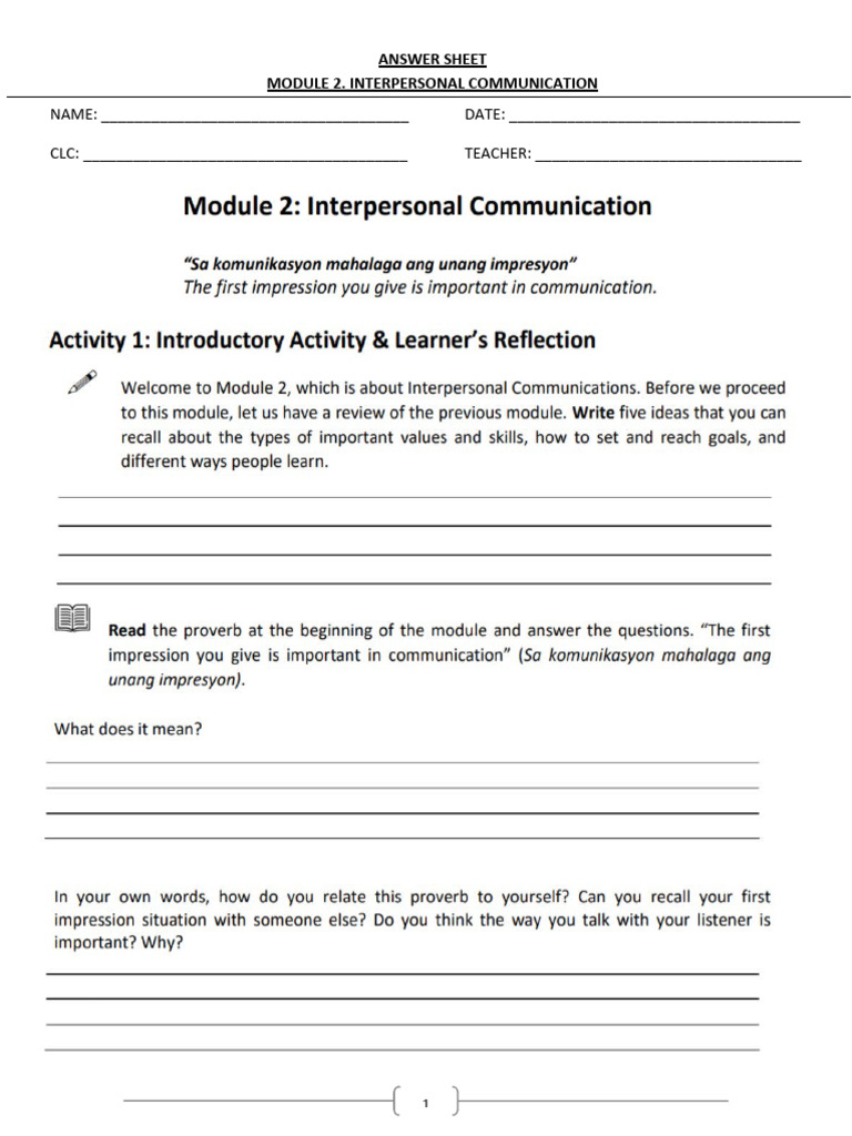 Answer Sheet Module 2 | PDF