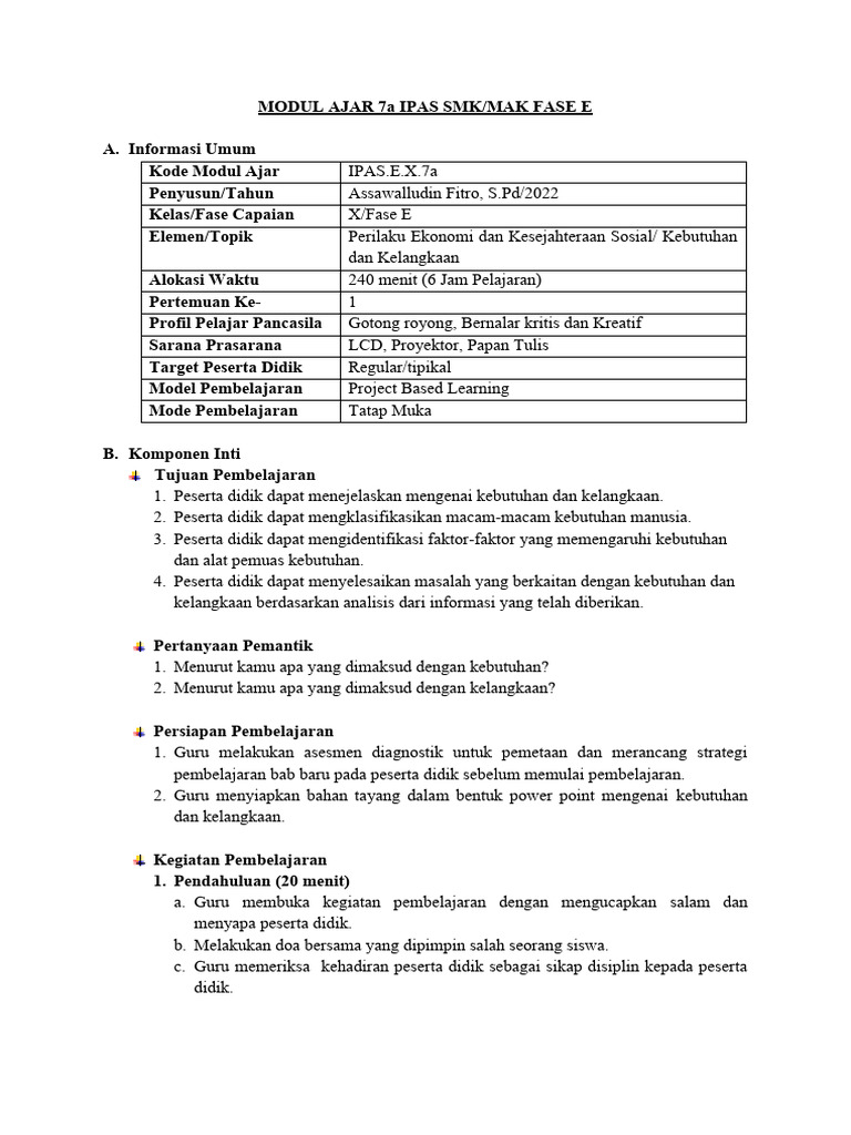 Proyek IPAS Kelas 10: Kebutuhan dan Kelangkaan | PDF