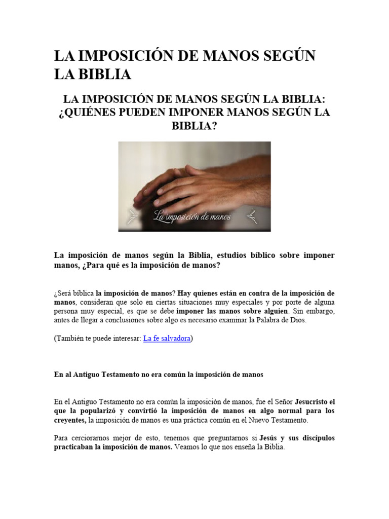 La Imposición de Manos | PDF | Biblia | Jesús