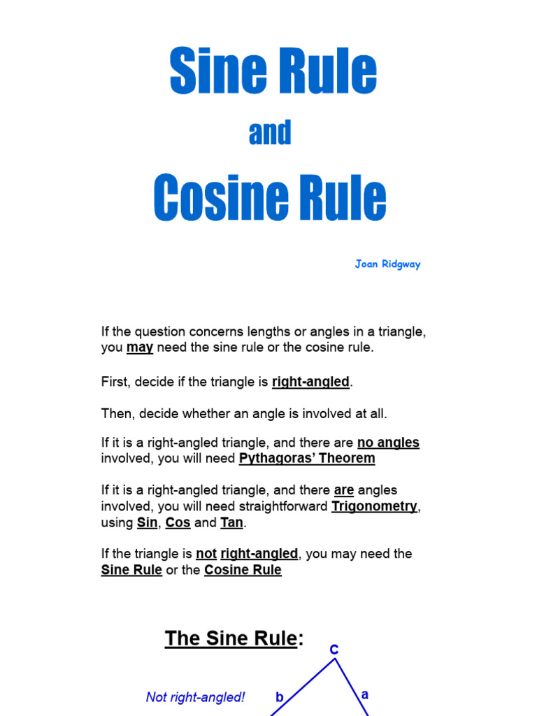 Sine Cosine Formula | PDF | Trigonometric Functions | Triangle