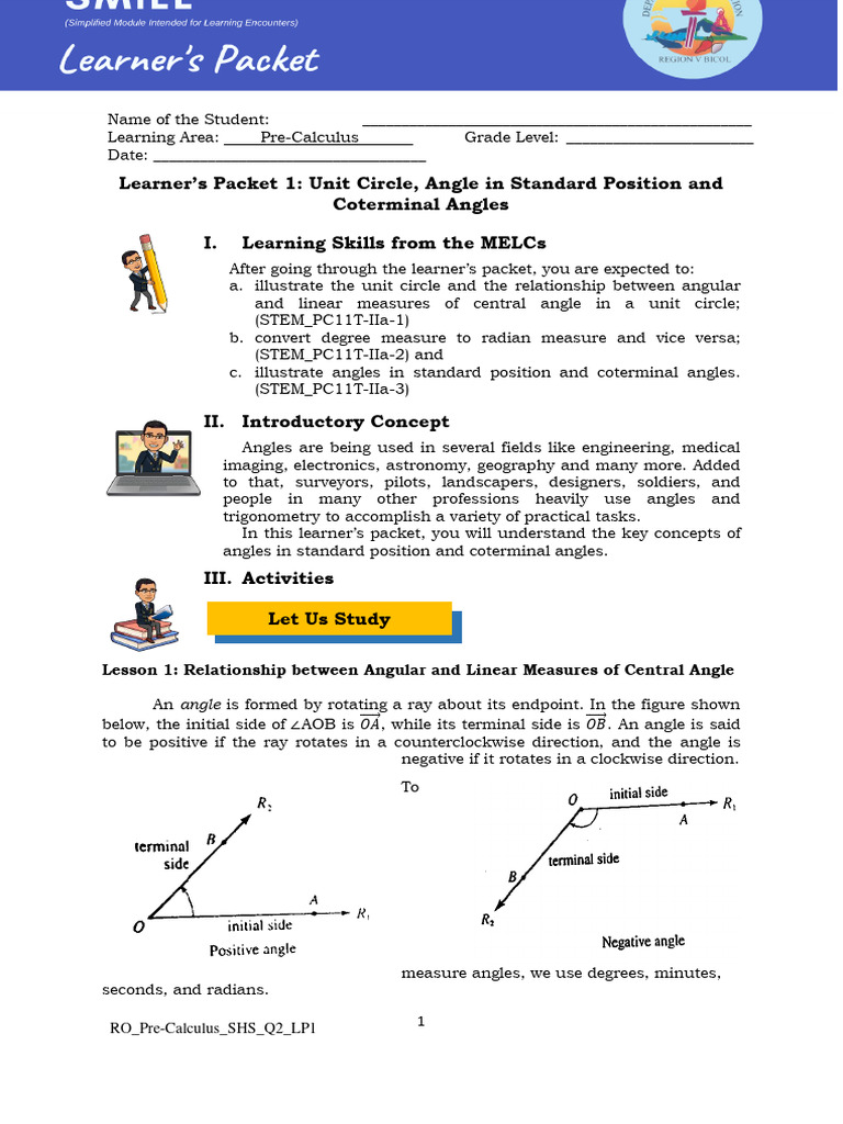 Unit Circle and Standard Position Angles | PDF | Angle | Minute And ...
