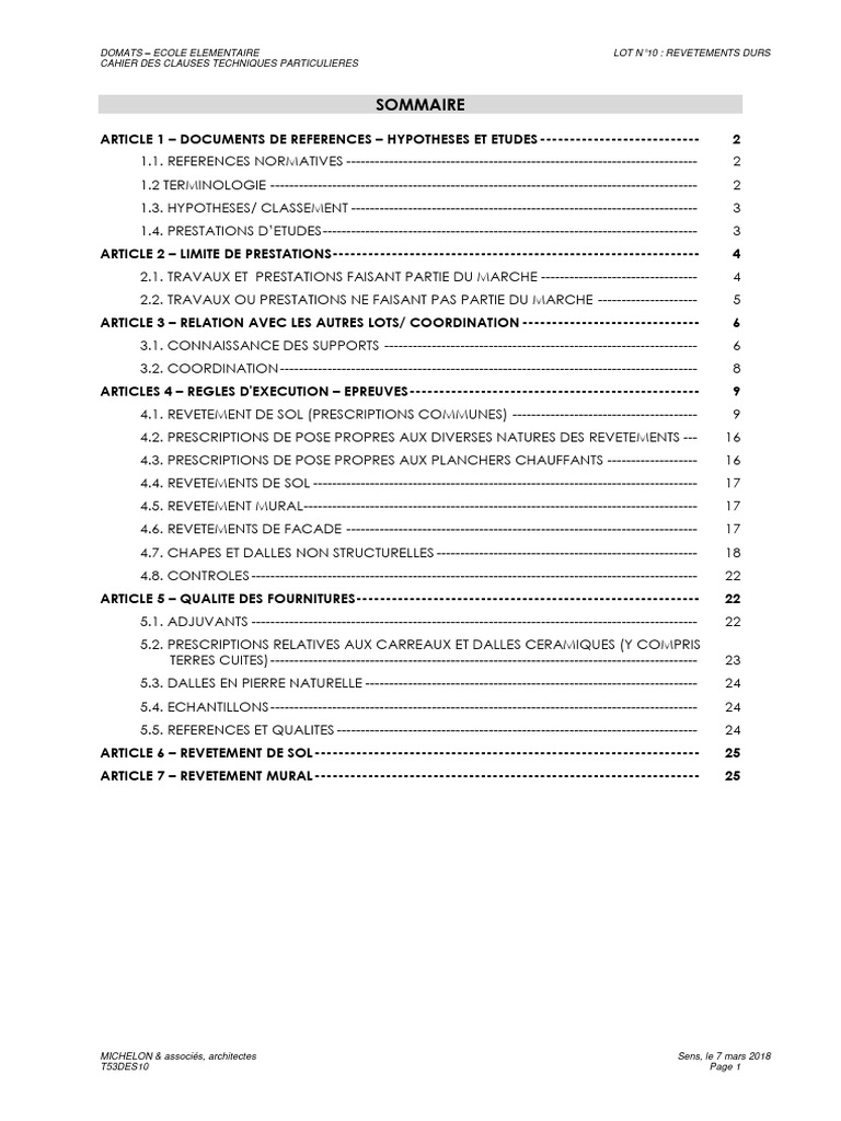 Cahier des Clauses Techniques Revêtements Durs | PDF | Mortier ...