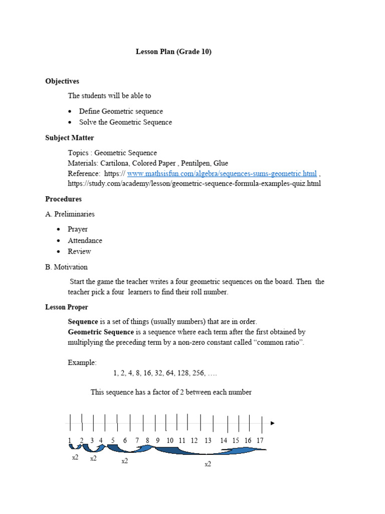 Grade 10 Geometric Sequence Lesson Plan | PDF | Mathematical Concepts ...