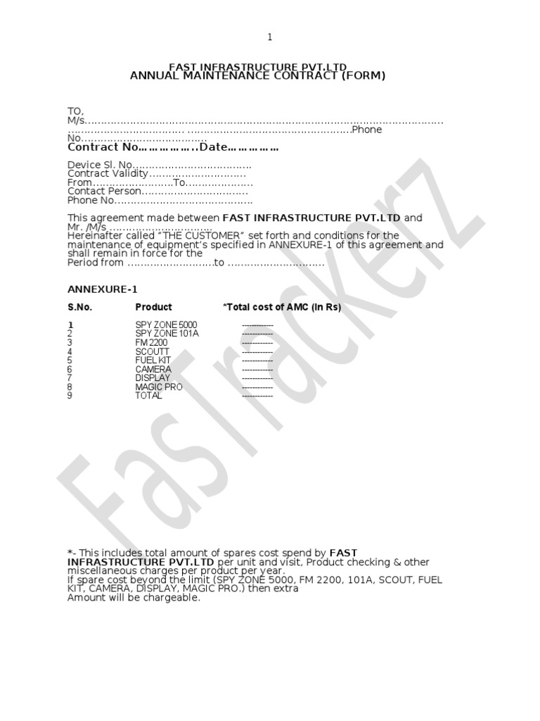 Annual Maintenance Contract FORMAT | PDF | Private Law | Government