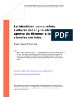 Basz, María Florencia (2011) - La Identidad Como Relato Cultural Del Sí y Lo Otro. Un Aporte de Ricoeur A Las Ciencias Sociales