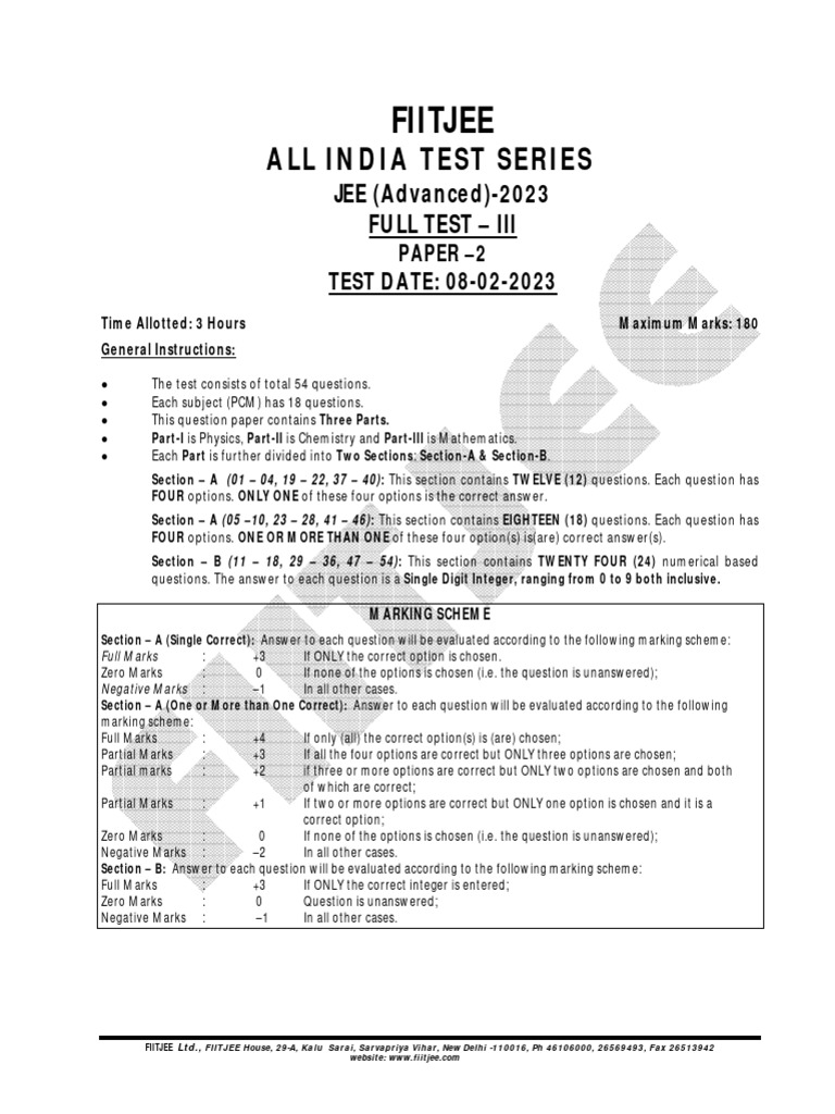 Aits 2223 ft iii jeea paper 2 offline download free pdf mathematics