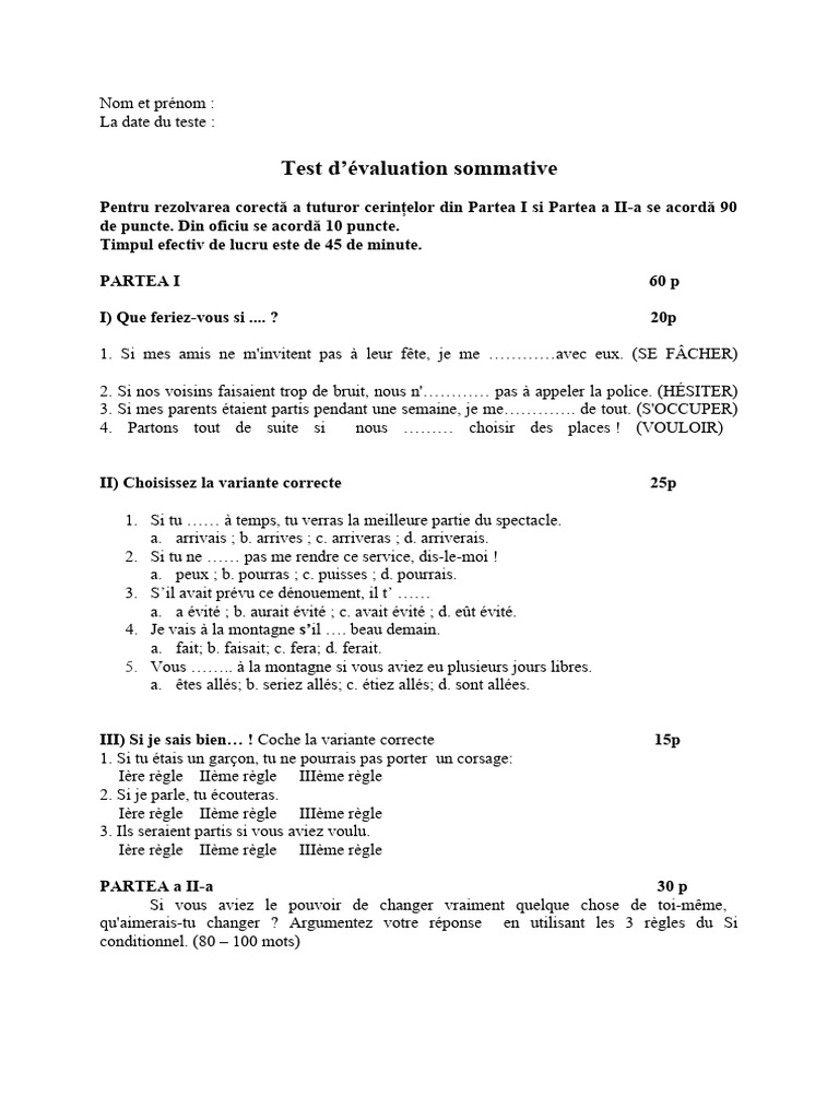 Test d'évaluation sommative en français | PDF | Linguistique ...