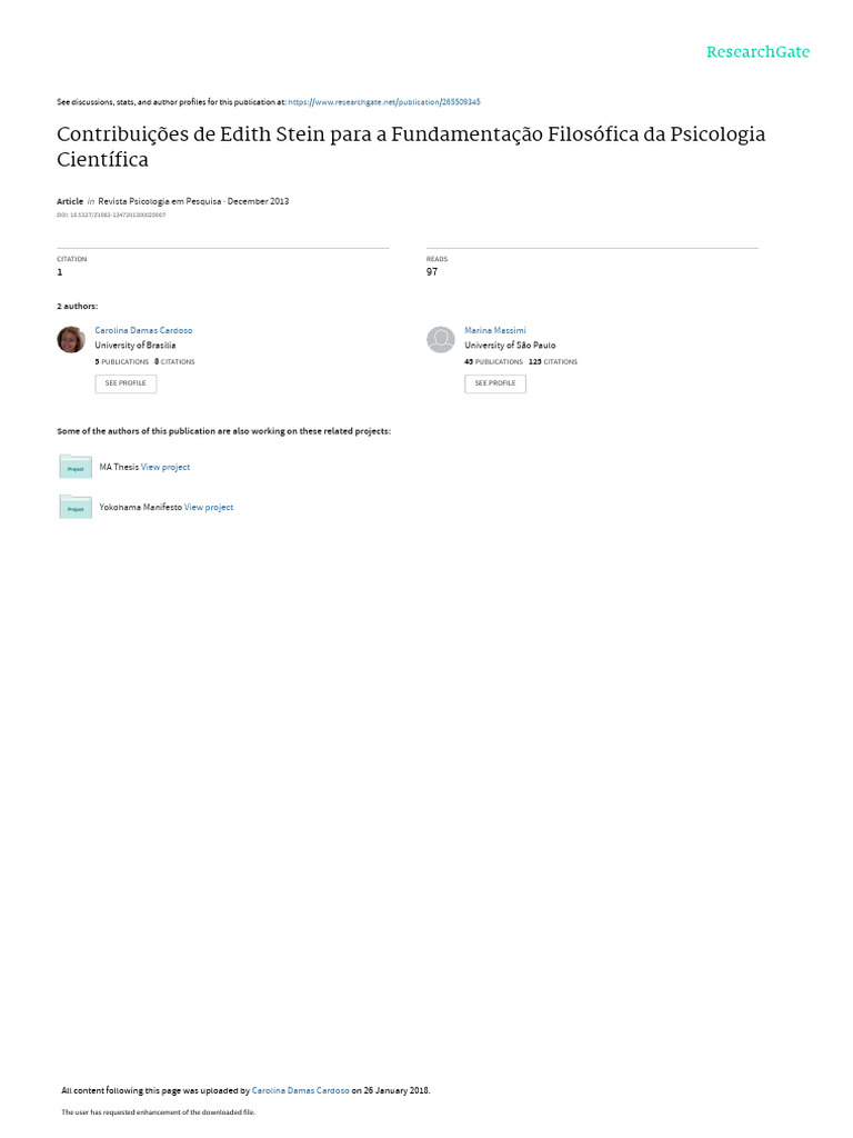 Contribuiesde Edith Steinparaa Fundamentao Filosficada Psicologia ...