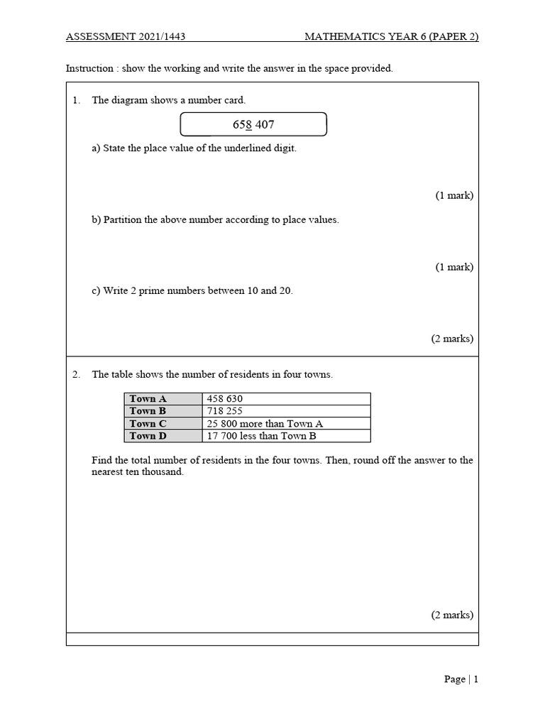 Year 6 Mathematics Assessment Paper 2 | PDF | Money | Economies