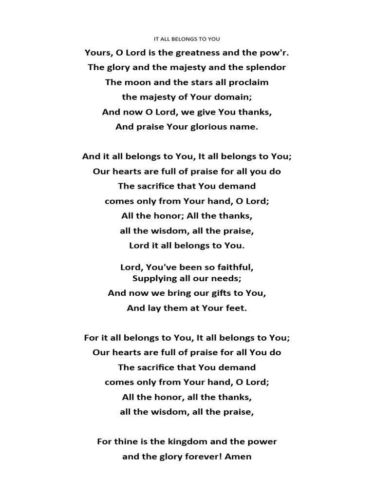 It All Belongs To You | PDF | Glory (Religion) | Heaven