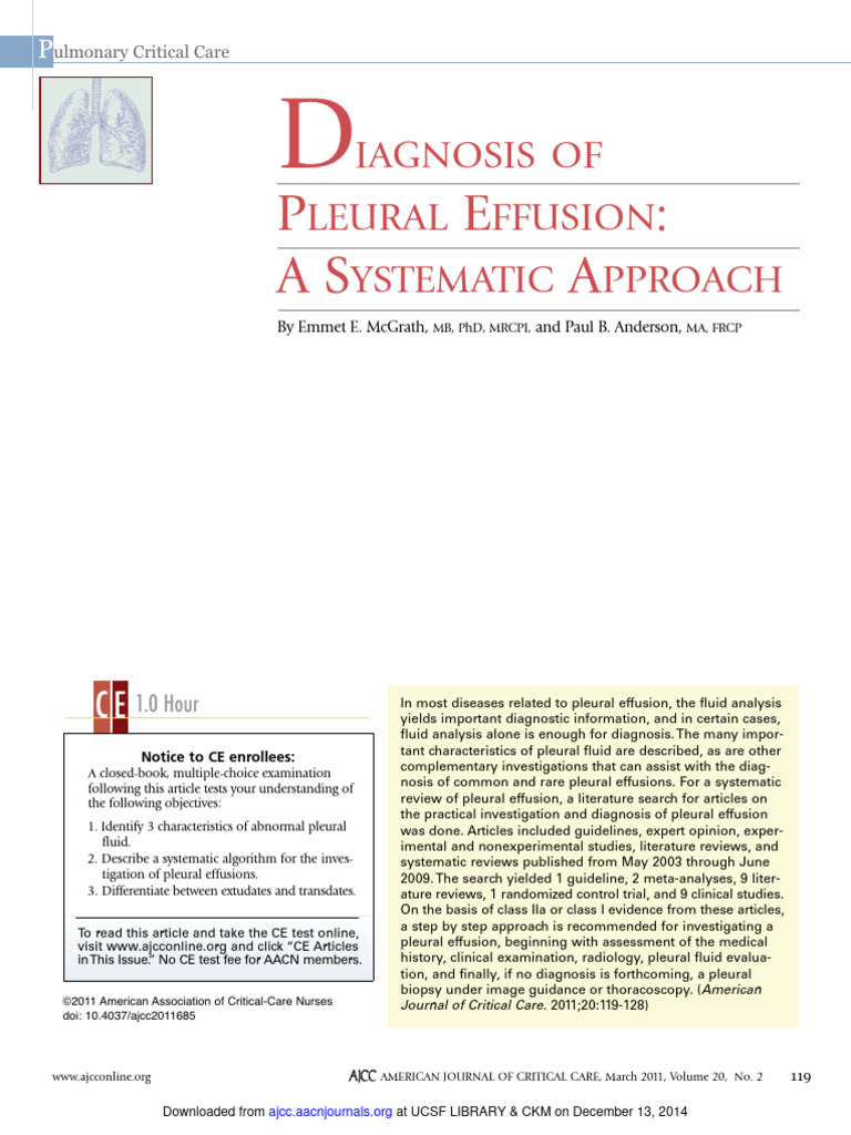 Diagnosis of Pleural Effusion A Systematic Approach | PDF | Lactate ...