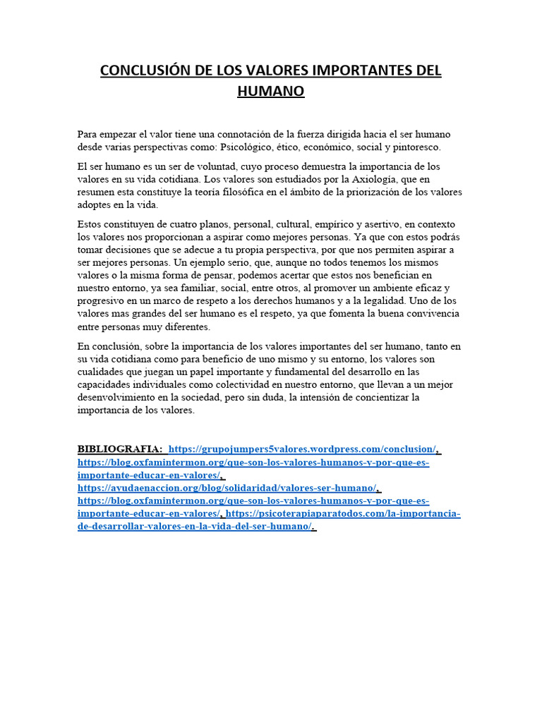 Conclusion De Los Valores