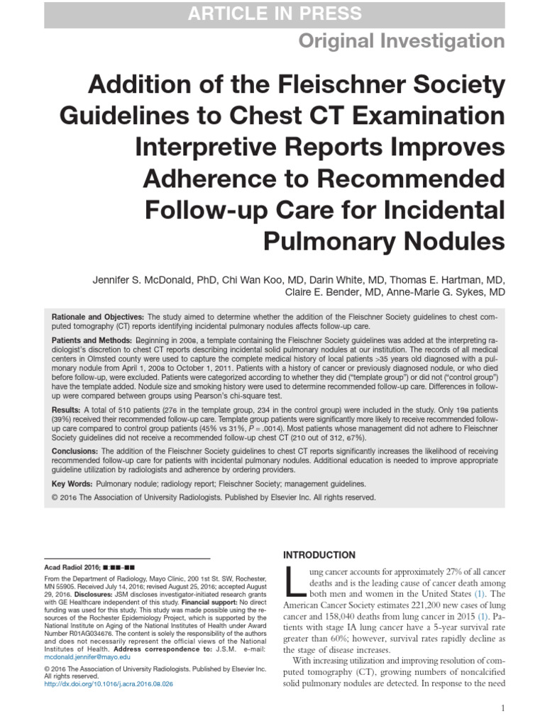 Fleischner Guidelines Boost Follow-Up Care | PDF | Ct Scan | Positron ...