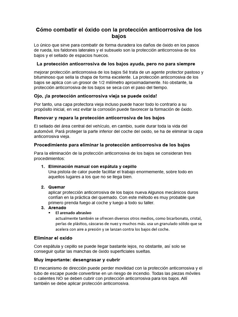 Cómo combatir el óxido con la protección anticorrosiva de los bajos PDF