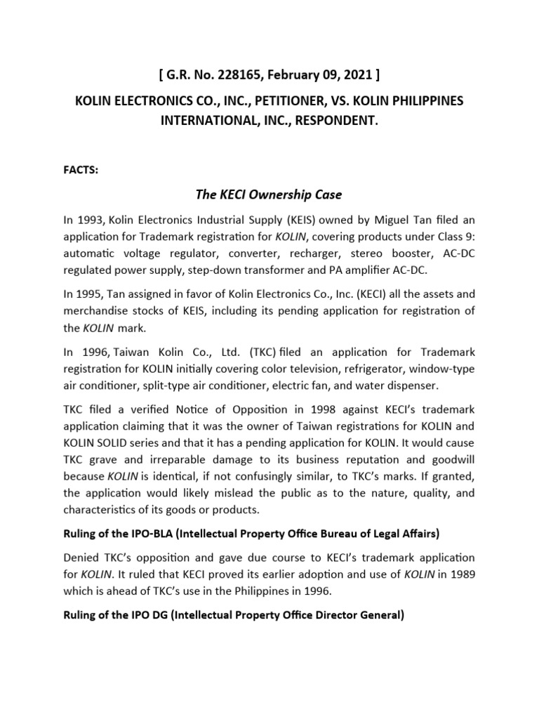 Kolin electronics vs kolin philippines 2021 download free pdf
