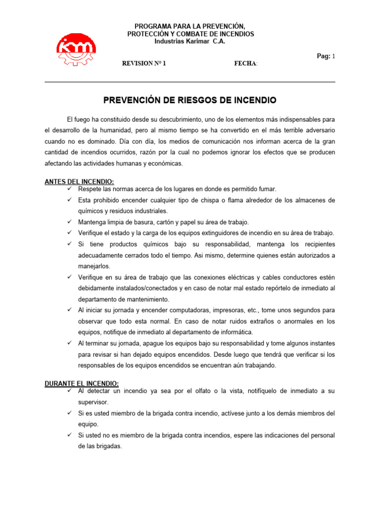 Programa para Proteccion Contra Incendio | PDF | Primeros auxilios ...