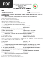 1ST Quarter Test in Science 4