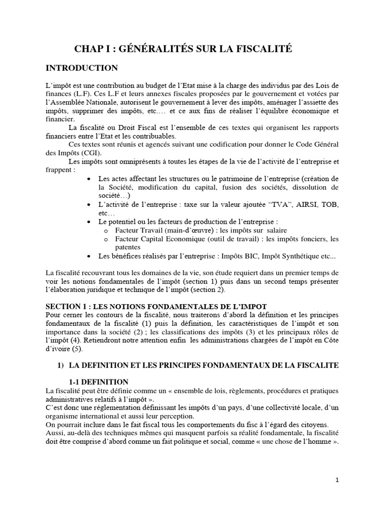 Généralités sur la fiscalité expliquées | PDF | Impôts | Loi
