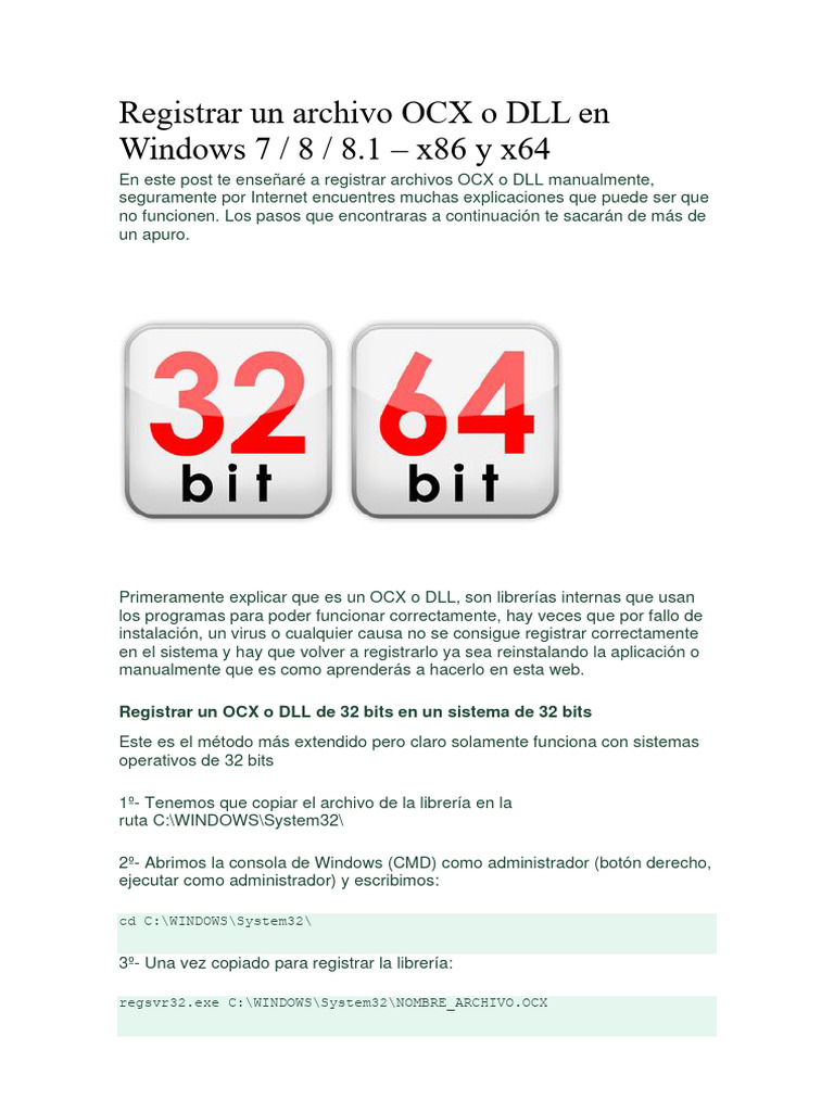 Registrar Un Archivo OCX o DLL en Windows 7 | PDF
