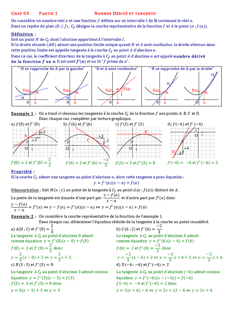 Nombre dérivé et tangente en maths | PDF | Tangente (géométrie ...
