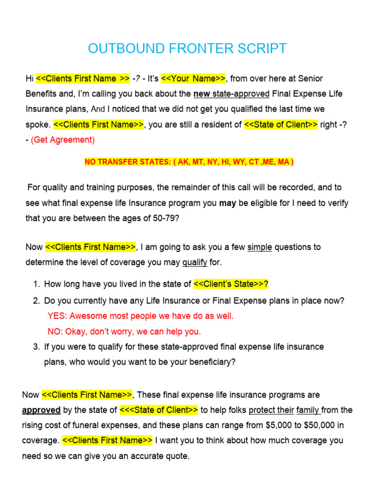 Final Expense Life Insurance Script | PDF | Life Insurance | Financial ...