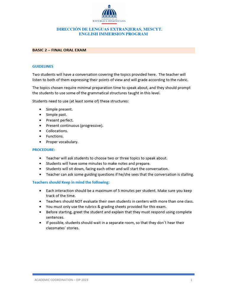 Basic 2 Final Oral 2023 Bbb V1 Pdf Human Communication