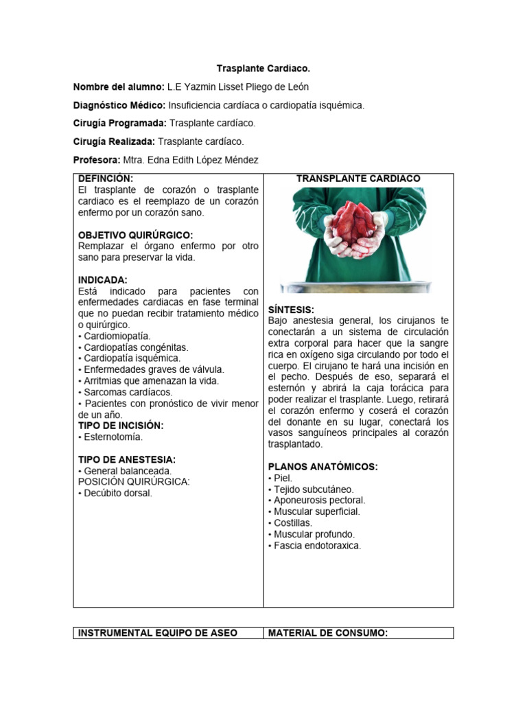Trasplante Cardiaco PDF Cirugía Corazón