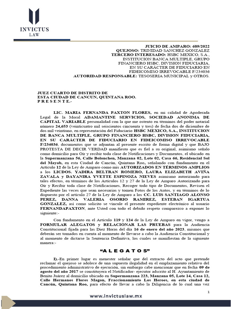 Alegatos en Amparo Indirecto 689/2022 | PDF | Caso de ley | Justicia