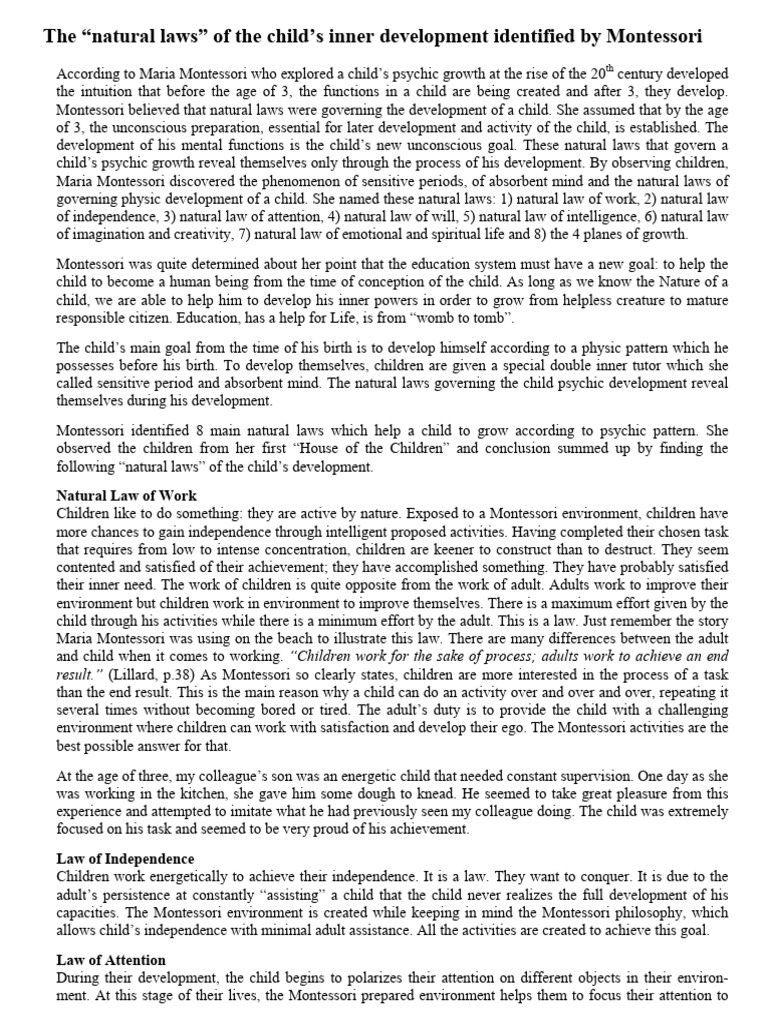 Montessori's Natural Laws of Child Development | PDF | Montessori ...